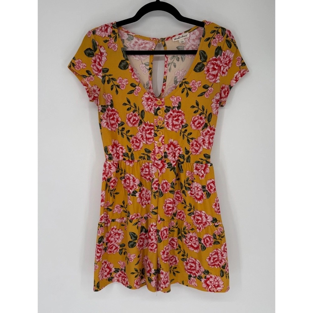 Derek Heart Romper Womens Medium Yellow Sun Floral Beach Resort Vacation Summer